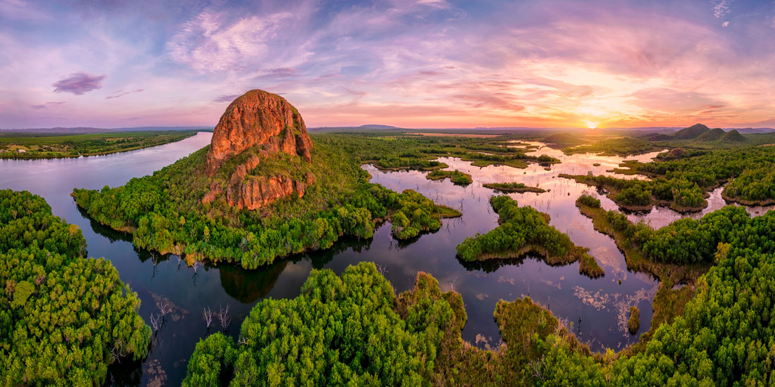 Aerial view of Emu Creek and Elephant Rock, in the Kimberley.
